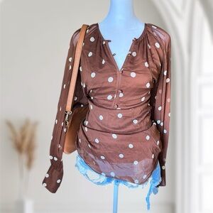LC Lauren Conrad Brown Polka Dot Blouse